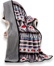 Load image into Gallery viewer, Gray Southwestern Aztec Sherpa Plush Fleece Throw Blanket