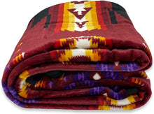 Load image into Gallery viewer, Burgundy Southwestern Aztec Sherpa Borrego Fleece Throw Blanket