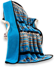 Load image into Gallery viewer, Turquoise Southwestern Aztec Sherpa Plush Fleece Throw Blanket