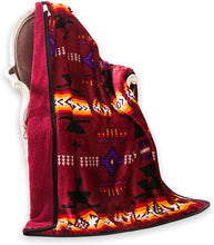 Load image into Gallery viewer, Burgundy Southwestern Aztec Sherpa Borrego Fleece Throw Blanket