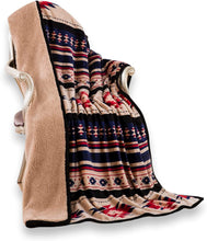 Load image into Gallery viewer, Blue and Beige Southwestern Aztec Sherpa Plush Fleece Throw Blanket