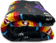 Load image into Gallery viewer, Black Southwestern Aztec Sherpa Borrego Fleece Throw Blanket