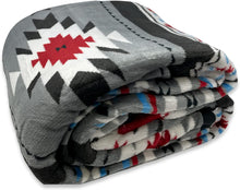 Load image into Gallery viewer, Gray Southwestern Aztec Sherpa Plush Fleece Throw Blanket
