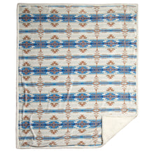 Load image into Gallery viewer, Tan and Blue Southwestern Aztec Sherpa Borrego Fleece Throw Blanket