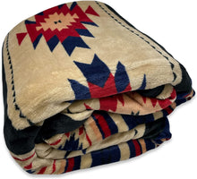 Load image into Gallery viewer, Blue and Beige Southwestern Aztec Sherpa Plush Fleece Throw Blanket