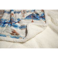 Load image into Gallery viewer, Tan and Blue Southwestern Aztec Sherpa Borrego Fleece Throw Blanket