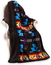 Load image into Gallery viewer, Black Southwestern Aztec Sherpa Borrego Fleece Throw Blanket
