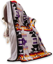 Load image into Gallery viewer, Gray Southwestern Aztec Sherpa Borrego Fleece Throw Blanket
