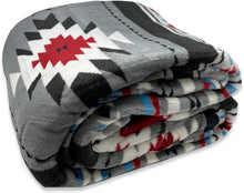 Load image into Gallery viewer, Gray Southwestern Aztec Sherpa Plush Fleece Throw Blanket
