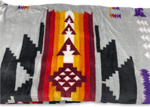 Load image into Gallery viewer, Gray Southwestern Aztec Sherpa Borrego Fleece Throw Blanket
