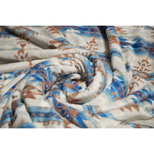 Load image into Gallery viewer, Tan and Blue Southwestern Aztec Sherpa Borrego Fleece Throw Blanket
