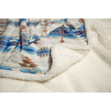 Load image into Gallery viewer, Tan and Blue Southwestern Aztec Sherpa Borrego Fleece Throw Blanket
